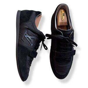 Authentic Louis Vuitton Black suede & canvas sneakers LV logo unisex trainers